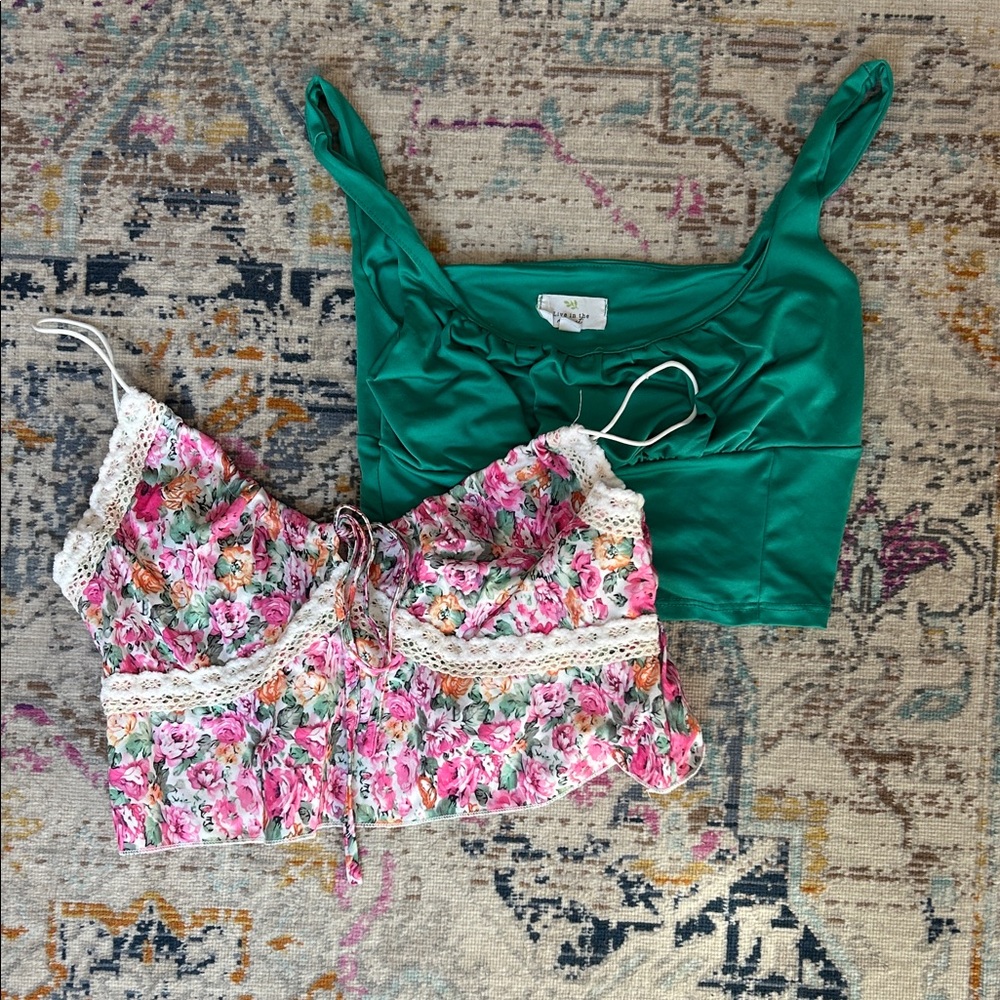 SHEIN Pink Floral Top & TJ MAXX green tank bundle